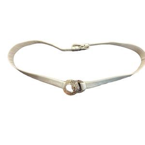 𝅺CHICO'S Silver Metal Circle Link Leather Belt - Size Medium/Large
